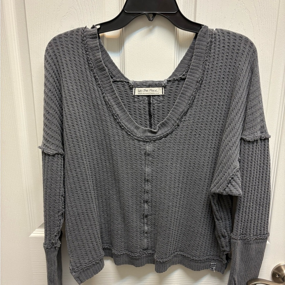 We The Free Gray Waffle Knit Sweatshirt
